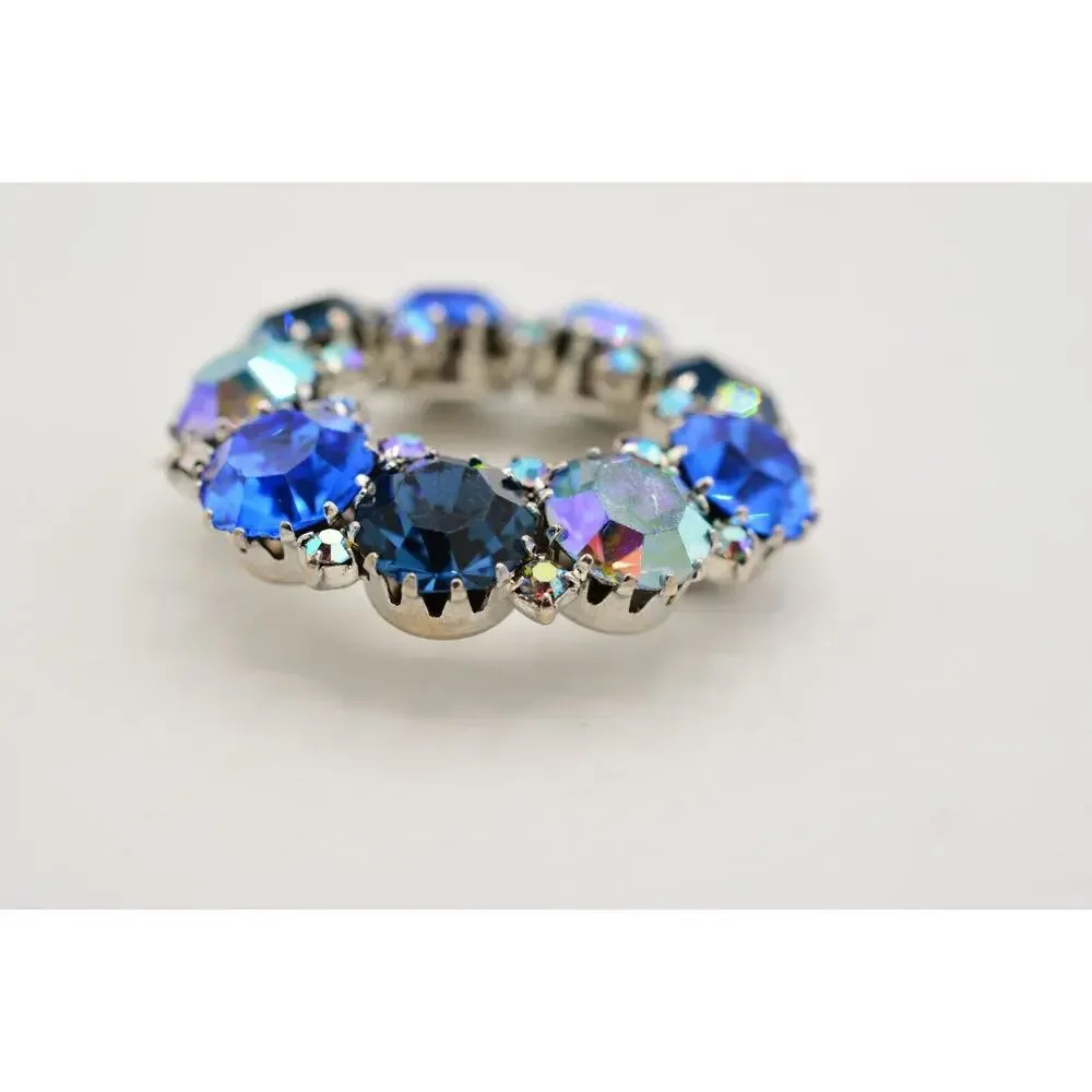 Weiss Vintage Crystal Pin Brooch Blue Prong Chunky Rhinestone Shiny Signed BinAJ